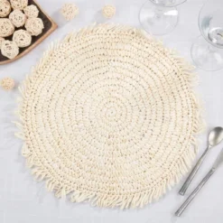 Saro Lifestyle Rustic Raffia Fringe Placemat (Set Of 4) -Saro Lifestyle GUEST a47dc602 141b 4b19 97a7 97fe457735cf