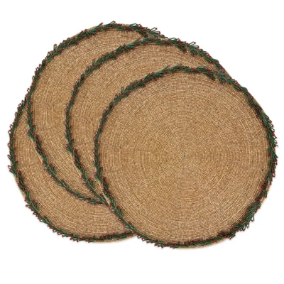Saro Lifestyle Holiday Harmony Beaded Wreath Border Placemat (Set Of 4) 4 Saro Lifestyle Holiday Harmony Beaded Wreath Border Placemat (Set Of 4) - Image 2