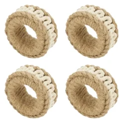 Saro Lifestyle Rope Design Napkin Ring (Set Of 4), Beige, Set Of 4