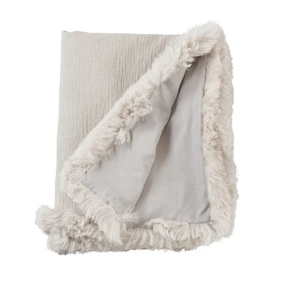 Saro Lifestyle Plush Lamb Fur Border Linen Throw Blanket 3 Saro Lifestyle Plush Lamb Fur Border Linen Throw Blanket