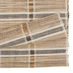 Saro Lifestyle Table Runner With Stripe Water Hyacinth Design, 14"x72", Beige