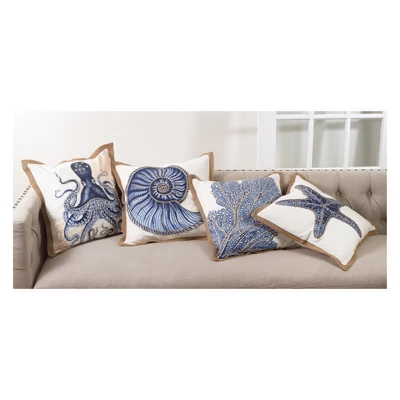 20"x20" Oversize Octopus Printed Cotton Square Throw Pillow Navy - Saro Lifestyle: Coastal Beach Decor, Indoor Couch Accent 4 20"x20" Oversize Octopus Printed Cotton Square Throw Pillow Navy - Saro Lifestyle: Coastal Beach Decor, Indoor Couch Accent - Image 2