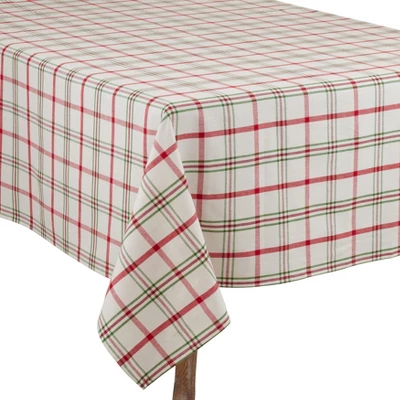 Saro Lifestyle Plaid Tablecloth, Red/Green, 70" X 70" 3 Saro Lifestyle Plaid Tablecloth, Red/Green, 70" X 70"