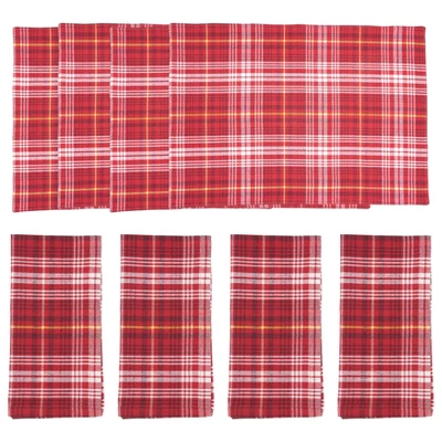 Saro Lifestyle Rustic Recycled Plaid Placemat And Napkin (Set Of 8), Red 3 Saro Lifestyle Rustic Recycled Plaid Placemat And Napkin (Set Of 8), Red