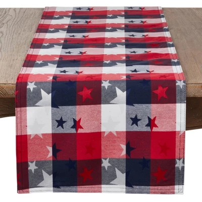 Saro Lifestyle 120" X 16" Cotton Stars And Checks Table Runner Saro Lifestyle: Classic Pattern, Machine Washable 4 Saro Lifestyle 120" X 16" Cotton Stars And Checks Table Runner Saro Lifestyle: Classic Pattern, Machine Washable - Image 2