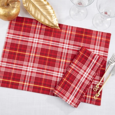 Saro Lifestyle Rustic Recycled Plaid Placemat And Napkin (Set Of 8), Red 8 Saro Lifestyle Rustic Recycled Plaid Placemat And Napkin (Set Of 8), Red - Image 6