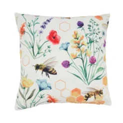 Saro Lifestyle Bright Bumble Bee Floral Outdoor Pillow With Poly Fill, 18"x18", Multicolored -Saro Lifestyle GUEST ae292e09 1de8 4693 9673 62ecff9e64e5