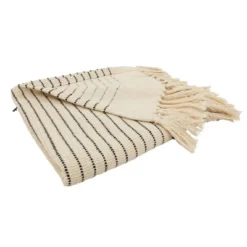 50"x60" Diamond Motif Fringe Throw Blanket - Saro Lifestyle: Cozy Cotton, Plain Weave, Machine Washable