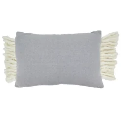 Saro Lifestyle Chunky Fringe Decorative Pillow Cover, Grey, 16"x23"