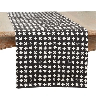 Saro Lifestyle Table Runner With Embroidered Crosses Design, 16"x72", Black 5 Saro Lifestyle Table Runner With Embroidered Crosses Design, 16"x72", Black - Image 3