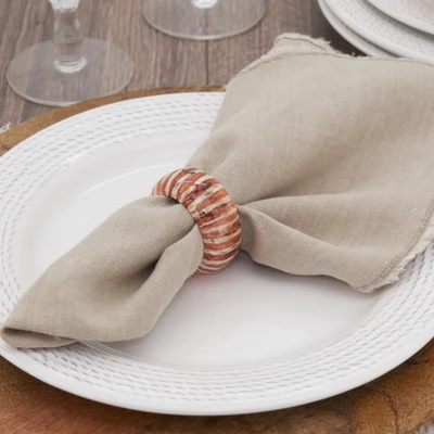 Saro Lifestyle Striped Wood Napkin Ring, Rust (Set Of 4) 6 Saro Lifestyle Striped Wood Napkin Ring, Rust (Set Of 4) - Image 4