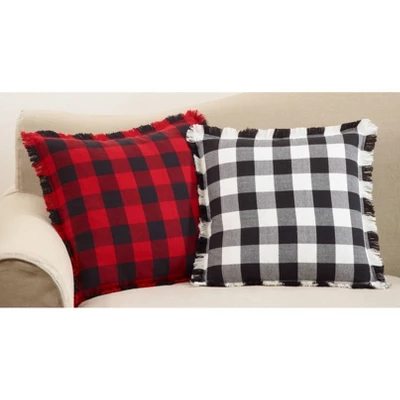 20" Fringed Buffalo Plaid Pillow Down Filled Red - SARO Lifestyle 4 20" Fringed Buffalo Plaid Pillow Down Filled Red - SARO Lifestyle - Image 2