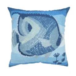 Saro Lifestyle Outdoor Embroidered Fish Poly Filled Pillow, 20"x20", Blue -Saro Lifestyle GUEST b312bd58 54ba 45ff 9240 fe62f44a5961