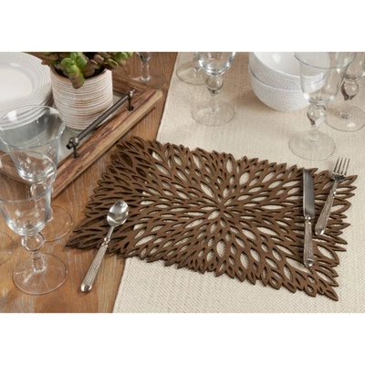 4pk Wood Laser Cut Placemats - Saro Lifestyle: Geometric Abstract Design For Dining & Kitchen Tables, Oblong, Brown 4 4pk Wood Laser Cut Placemats - Saro Lifestyle: Geometric Abstract Design For Dining & Kitchen Tables, Oblong, Brown - Image 2