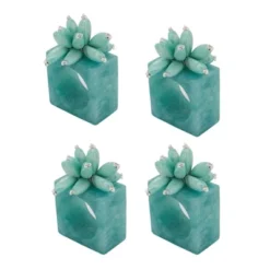 Saro Lifestyle Beaded Enchanted Bloom Resin Napkin Ring (Set Of 4)