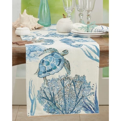 Saro Lifestyle Table Runner With Sea Life Design, Blue, 16" X 72" 4 Saro Lifestyle Table Runner With Sea Life Design, Blue, 16" X 72" - Image 2