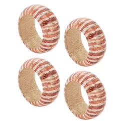 Saro Lifestyle Striped Wood Napkin Ring, Rust (Set Of 4)