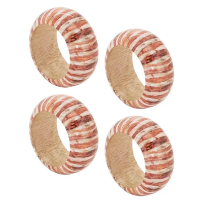 Saro Lifestyle Striped Wood Napkin Ring, Rust (Set Of 4) 3 Saro Lifestyle Striped Wood Napkin Ring, Rust (Set Of 4)