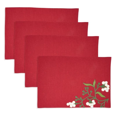 Saro Lifestyle Merry Mistletoe Placemat (Set Of 4), 13"x19", Red 4 Saro Lifestyle Merry Mistletoe Placemat (Set Of 4), 13"x19", Red - Image 2