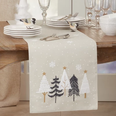 Saro Lifestyle Embroidered Christmas Trees Table Runner 5 Saro Lifestyle Embroidered Christmas Trees Table Runner - Image 3