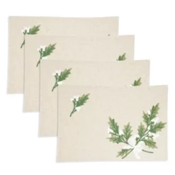 Saro Lifestyle Linen Blend Holly Leaves Placemat (Set Of 4), 13"x19", Natural -Saro Lifestyle GUEST bf805fa4 8095 421b a33f de8868a54ea9