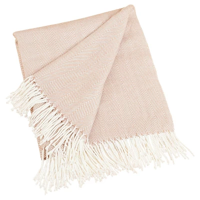 50"X60" Herringbone Tassel Fringe Throw Blanket - Saro Lifestyle 5 50"X60" Herringbone Tassel Fringe Throw Blanket - Saro Lifestyle - Image 3
