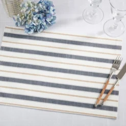Saro Lifestyle Modern Striped Placemat (Set Of 4), 13"x19", Blue 10 Saro Lifestyle Modern Striped Placemat (Set Of 4), 13"x19", Blue -Saro Lifestyle GUEST c089f909 75cb 43bc 9cce 7b4724139115