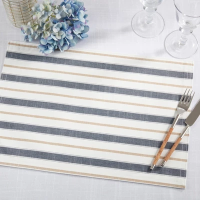 Saro Lifestyle Modern Striped Placemat (Set Of 4), 13"x19", Blue 6 Saro Lifestyle Modern Striped Placemat (Set Of 4), 13"x19", Blue - Image 4