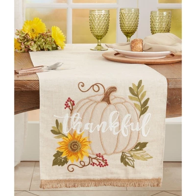 Saro Lifestyle Dining Table Runner With Thankful Pumpkin Design, Beige, 16" X 70" 4 Saro Lifestyle Dining Table Runner With Thankful Pumpkin Design, Beige, 16" X 70" - Image 2