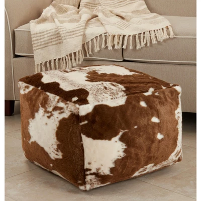 Saro Lifestyle Faux Fur Cow Hide Pouf, 20"x20"x14" Square, Brown 9 Saro Lifestyle Faux Fur Cow Hide Pouf, 20"x20"x14" Square, Brown - Image 7