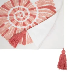 Saro Lifestyle Coastal Embroidered Seashell Table Runner, 16"x72", Orange