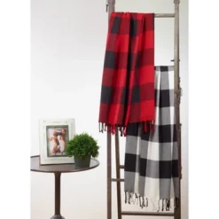 Buffalo Plaid Throw Blanket Black - Saro Lifestyle: 100% Cotton, Tassel Trim, Cozy & Machine Washable -Saro Lifestyle GUEST c3150e98 8717 4a19 9f4f a61df4ecb5d0
