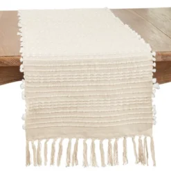 Saro Lifestyle Woven Wonder Stripe Table Runner, 16"x72", Beige -Saro Lifestyle GUEST c4457808 e2a0 4bdf b33b d47470082a5a