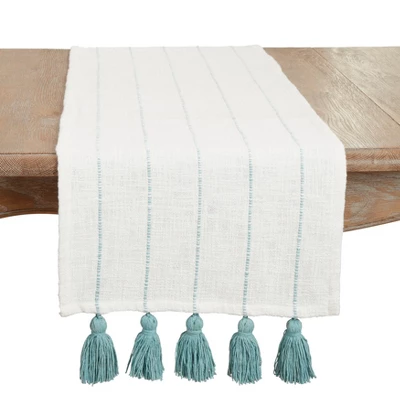 Saro Lifestyle Tassel Fantasy Stripe Table Runner, Mint, 16"x72" 5 Saro Lifestyle Tassel Fantasy Stripe Table Runner, Mint, 16"x72" - Image 3