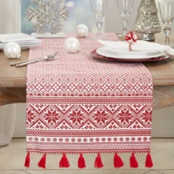 Saro Lifestyle Christmas Pattern Cotton Table Runner -Saro Lifestyle GUEST c4abb159 cebd 4b40 bb12 34ddec3ba8cd