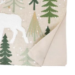 Saro Lifestyle Christmas Trees And Deer Table Runner, 16"x70", Natural