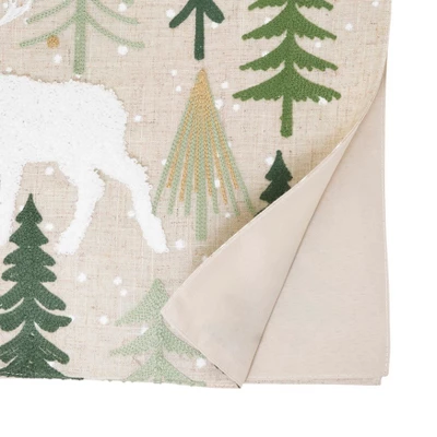 Saro Lifestyle Christmas Trees And Deer Table Runner, 16"x70", Natural 3 Saro Lifestyle Christmas Trees And Deer Table Runner, 16"x70", Natural