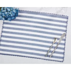 Saro Lifestyle Classic Striped Whipstitch Pom Pom Placemat (Set Of 4) -Saro Lifestyle GUEST c608ebbc b584 4b6c 9a54 e3feb09b3dac