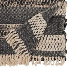 Saro Lifestyle Tassel Trimmed Stripes Table Runner, Black, 16"x72"