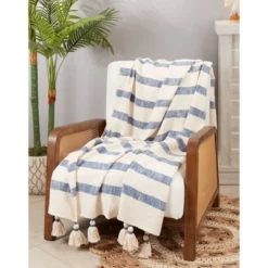 50"x60" Luxe Striped Tassel Throw Blanket - Saro Lifestyle -Saro Lifestyle GUEST c7e77db8 eadf 41f5 8b51 9af42d45ba5f