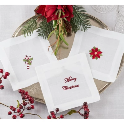 Saro Lifestyle Merry Christmas Embroidered Cocktail Napkins (Set Of 12) 5 Saro Lifestyle Merry Christmas Embroidered Cocktail Napkins (Set Of 12) - Image 3