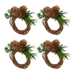 Saro Lifestyle Harvest Home Pine Cone Napkin Ring (Set Of 4), Brown