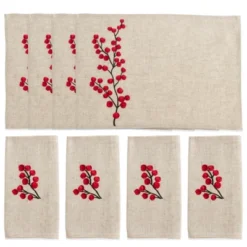 Saro Lifestyle Embroidered Berry Placemat And Napkin 8 Pcs Set (4 Placemats, 4 Napkins) -Saro Lifestyle GUEST c9fc69ba 2d66 43d4 aa4a f900ecc1b612