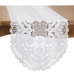 Saro Lifestyle Lace Design Elegant Table Runner, White, 15" X 66" -Saro Lifestyle GUEST ca64683c 0276 401c 8e60 86245770fb37