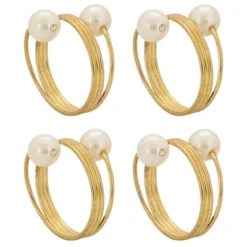 Saro Lifestyle Napkin Holder Rings With Double Pearl Design (Set Of 4)