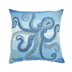 Saro Lifestyle Outdoor Embroidered Octopus Poly Filled Pillow, 20"x20", Blue -Saro Lifestyle GUEST cb0a70ca 5ae0 48c1 9915 f6abb71f66b2