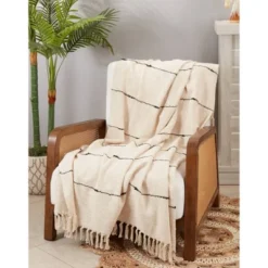 50"x60" Chic Textured Striped Fringe Throw Blanket Natural - Saro Lifestyle: Cotton Woven, Machine Washable, All Ages 7 50"x60" Chic Textured Striped Fringe Throw Blanket Natural - Saro Lifestyle: Cotton Woven, Machine Washable, All Ages -Saro Lifestyle GUEST cca0d93a b5fb 45f0 bc60 c64627f1c32b