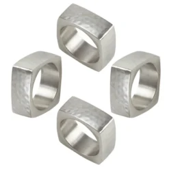 Saro Lifestyle Square Hammered Napkin Ring, Silver (Set Of 4)