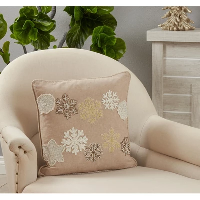 Saro Lifestyle Embroidered Snowflake Pillow - Poly Filled, 18" Square, Natural 4 Saro Lifestyle Embroidered Snowflake Pillow - Poly Filled, 18" Square, Natural - Image 2
