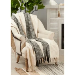 Saro Lifestyle Saro Lifestyle Cotton Throw Blanket With Striped Design, Natural, 50"x60" 7 Saro Lifestyle Saro Lifestyle Cotton Throw Blanket With Striped Design, Natural, 50"x60" -Saro Lifestyle GUEST cf4410b3 19e0 4989 b72d 29a3d22f91b5
